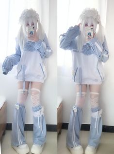 ❤︎ Mine Series Aqua Angel Loos Jacket + Legher Warmer❤︎ Seule veste, veste + ensemble de jambes, legher à la jambe uniquement Il est vendu. Pastel Femboy Outfit, Cute Kawaii Outfits, Kawaii Outfit Ideas, Style Bleu, Style Kawaii, Harajuku Outfits, Leg Warmer, Kawaii Fashion Outfits, Leg Sleeves