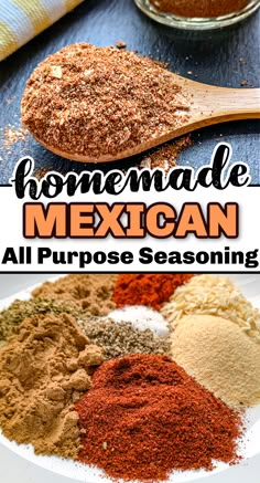 homemade mexican seasoning mix on a plate with spoons and towel in the background