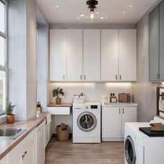 a washer and dryer in a small room