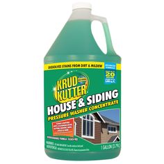 Krud Kutter House & Siding Pressure Washer Concentrate is a proprietary formula which removes tough stains from mildew, mold, algae, fungus and moss, and leaves the surface completely clean. In addition, special surfactants penetrate the surface to safely and easily dissolve the toughest stains from dirt, oil, grease, bird droppings, tree sap, and acid rain. Even removes gray weathering on wood, chalking and oxidation. Krud Kutter 128 oz. House and Siding Pressure Washer Cleaner | 385464 Washer Cleaning, Krud Kutter, Washer Cleaner, Acid Rain, Tree Sap, House Siding, Cleaning Agent, Pressure Washer, Cleaning Solutions