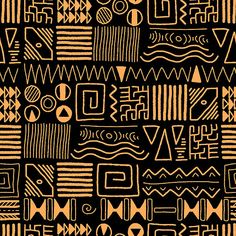 a black and gold pattern with different shapes