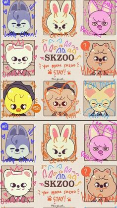 an image of some cartoon characters on a sheet of paper with the words skoo written in