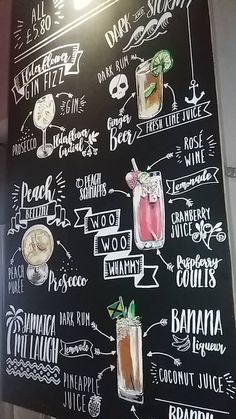 a chalk board with different types of drinks on it