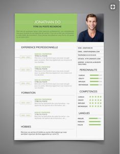 a green and white resume template with an image of a man in the center,