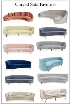 the curved sofas are all different colors and sizes, but they have no legs