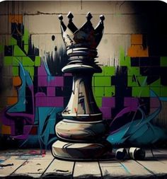 a painting of a chess piece on the ground