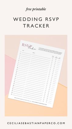 a wedding rsp tracker with the text free printable