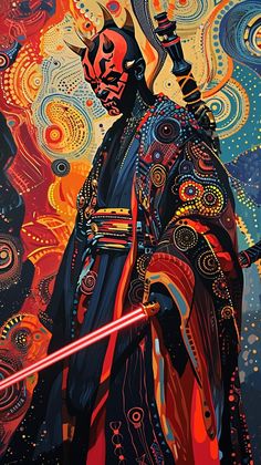 darth vader painting with red and blue colors