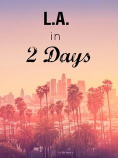 palm trees in front of a city skyline with the words la in 2 days on it