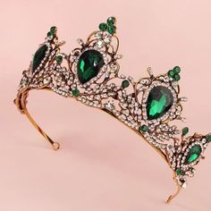 Vintage Baroque Green Emerald Crown Dark Princess Queen Headdress Taurus Gift Bridal Real Metal Cosplay Diadem Wedding Pageant King Goth Crown Emerald Green, Crown Emerald, Emerald Crown, Crown Dark, Baroque Crown, Bronze Wedding, Green Princess, Dark Princess, Bff Birthday Gift