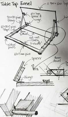 an image of a table top easel sketched in black and white with instructions