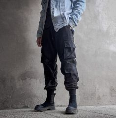 Techwear, Streetwear, Denim Jacket, Jacket, Denim, Cargo Pants, Tech Pants, Emo, Black, Dark, Outfit, Black Outfit, All Black Outfit, Future, Futuristic, Darkwear, Cyberpunk, Chains, Eboy, Anime Boy, Kpop, Fashion, Streetstyle, Techno, Aesthetic, Photography, Urban, Urban Style Combat Boots Outfit Men, Combat Boot Outfit, Techwear Streetwear, Boots Outfit Men, Random Outfits, Combat Boots Men, Aesthetic Outfits Men, Black Combat Boots, Dark Wear