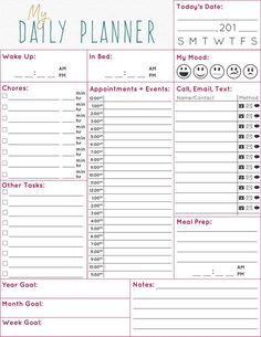 the daily planner is shown in pink and blue