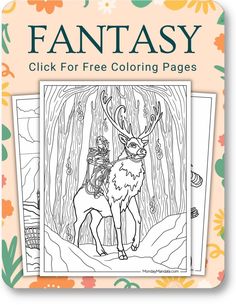 an adult coloring book with the title fantasy, click for free coloring pages on it