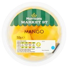 mangos in a plastic container with the label on it for margo, which is also