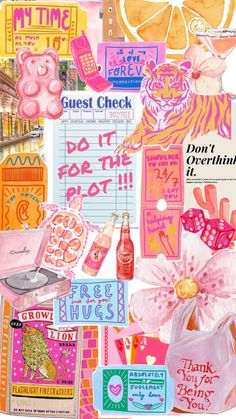 a collage of pink and orange items on top of each other with the words guest check