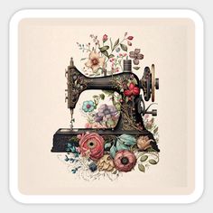 Vintage Sewing Machine Floral Design -- Choose from our vast selection of stickers to match with your favorite design to make the perfect customized sticker/decal. Perfect to put on water bottles, laptops, hard hats, and car windows. Everything from favorite TV show stickers to funny stickers. For men, women, boys, and girls. Clipart Vintage, Vintage Sewing Machine, Vintage Sewing, Sewing Machine, Vintage Floral, Scrapbooking, Branding, Clip Art, Sewing