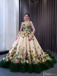 a woman in a dress made out of flowers