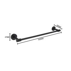 an image of a black towel bar with measurements