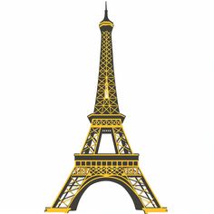 the eiffel tower in yellow and black is shown on a white background,