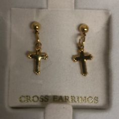 New In Package 14 Kt Gold Overlay Measures Approximately 1” Gold Cross Earrings, Earrings Cross, Gold Overlay, Beauty Queen, Cross Earrings, Gold Cross, Earrings Color, Gold Earrings, Jewelry Earrings