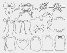 Coquette Elements, How To Draw Ribbon, Wedding Clipart, Frame Collection, Frame Clipart, Art Bundle, Frame Set, Digital Clip Art, Design Crafts