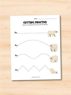 the cutting practice sheet with polar bears on it