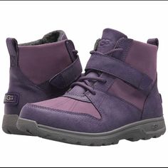 Bought This For My Toddler But They Were For Big Kids. Missed Return Window. They Are Size Big Girl 6 Which I Believe Fits A Woman Size 8 Per The Site.. Keep Them Warm And Dry All Day Long In The Cool Ugg Kids Kaylen Boot. Water-Proof Leather Uppers With A Round Toe. Ankle-High Boot Silhouette. Adjustable Lace-Up Closure With Heel Tab. Front Strap With An Adjustable Hook-And-Loop Fastener. Lightly Padded Tongue And Collar. Soft Fabric Linings. Leather-Lined, Cushioned Footbed For Added Support Purple Ugg Boots, Kids Fashion Magazine, Ugg Kids, Purple Girls, High Ankle Boots, Kids Uggs, Puma Fierce Sneaker, Big Girl, Ugg Australia