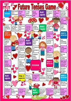 the future tense game with hearts and flowers