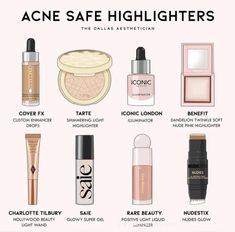 Is your highlighter acne safe? Well here is a guide for you 😉 Acne Safe Highlighter, Acne Safe Makeup Products, Mindset Therapy, Makeup Order, Makeup List