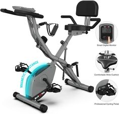 an exercise bike is shown with instructions for how to use the stationary seat and handlebars