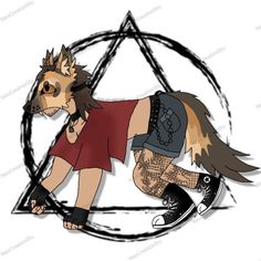 a drawing of a dog with tattoos on it's chest and legs, standing in front of a circle