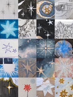 a collage of pictures with stars and snowflakes