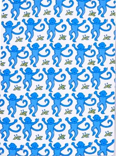 a blue monkey pattern on white paper