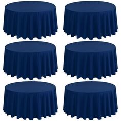 six blue round tablecloths on top of each other