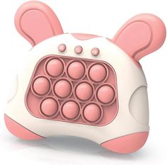 a pink and white electronic device with ears on it