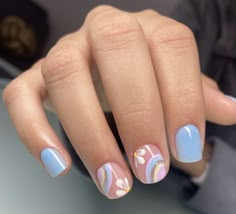 Blue Tone Nails, May Nails, Rainbow Nails, Nails Desing, Dipped Nails, Girls Nails