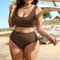 Brown, Plain, Ribbed Bikini Swimsuit Size 3xl. Brand New In Packaging. Cute Traveling Outfits, Chic Travel Style, I'm Toxic, Brown Swimsuit, Brown Plain, Plus Size Swimsuit, Plus Size Swim, Women Bathing, Swim Suits