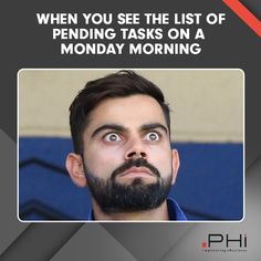 a man with a beard is looking up at the sky and says, when you see the list of peddling tasks on a monday morning