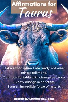 an image of a bull with the words affirmations for taurus on it