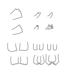 the outlines for different shapes and sizes of hands, feet, and legs on a white background