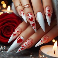 #diadosnamorados unhas com coração White Stiletto Nails, Nail Designs Valentines, Stiletto Nails Designs, Anime Halloween, Cozy Evening, Romantic Decor, Romantic Atmosphere, Surround Yourself, Heart Nails