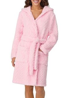 This textural sherpa robe from Cuddl Duds will be a cozy and warm at-home layer. | Cuddl Duds Women's Sherpa Robe, Pink, Large Sherpa Robe, Womens Sherpa, Cuddl Duds, Pajama Robe, Pajamas, Clothes For Women, Pink, Clothes