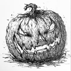 a black and white drawing of a pumpkin