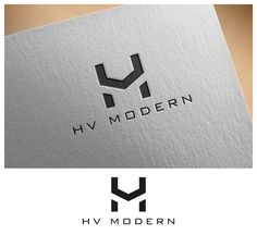 the logo for hv modern is shown on top of a white and black background