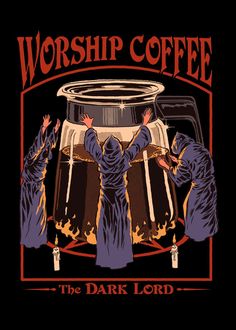 two people reaching into a large jar with the words worship coffee on it in red and blue