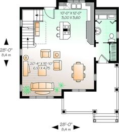 a floor plan for a small house with an attached living room and dining area in the middle