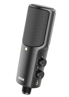 the rode microphone is on display with its mic attached to it's side panel