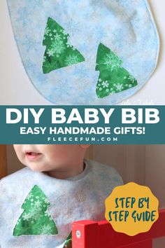 a handmade baby bib with christmas design, perfect for holiday gifts, made with free pattern and step by step tutorial from fleece fun