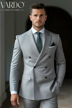 Double Breasted Suit Men, Suit Double Breasted, Grey Suit Men, Men's Business Outfits, Man Suit, Formal Fashion, Suit For Men